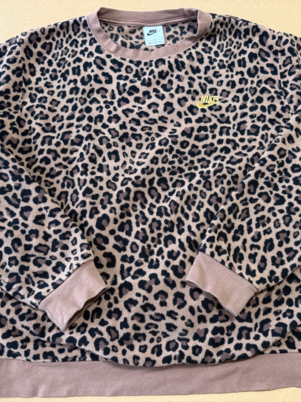 Nike Women's Flannel Leopard Print Sweatshirt - Tan/Black - Size Large